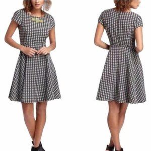 Maeve Anthropologie Jacquard Circle Skirt Dress Cap Sleeve Mini Dress Black Sz 0